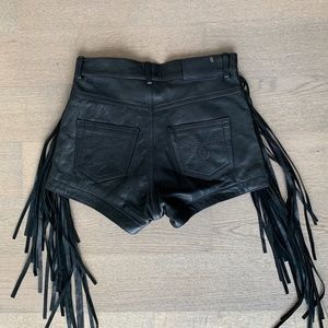 R13 | Shorts | Black Leather Fringed 